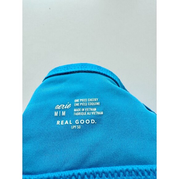 NWT AERIE Elite Blue Ribbed Cut-Out O-Ring Cheeky One Piece Swimsuit, Size M - Picture 11 of 12